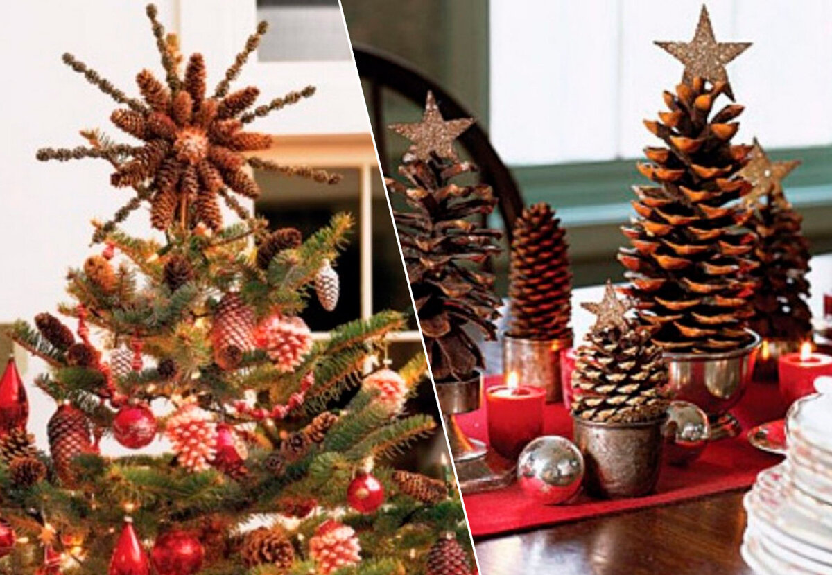     Звезда на елку из шишек, гирлянда из конфет и еще 18 идей для Нового года