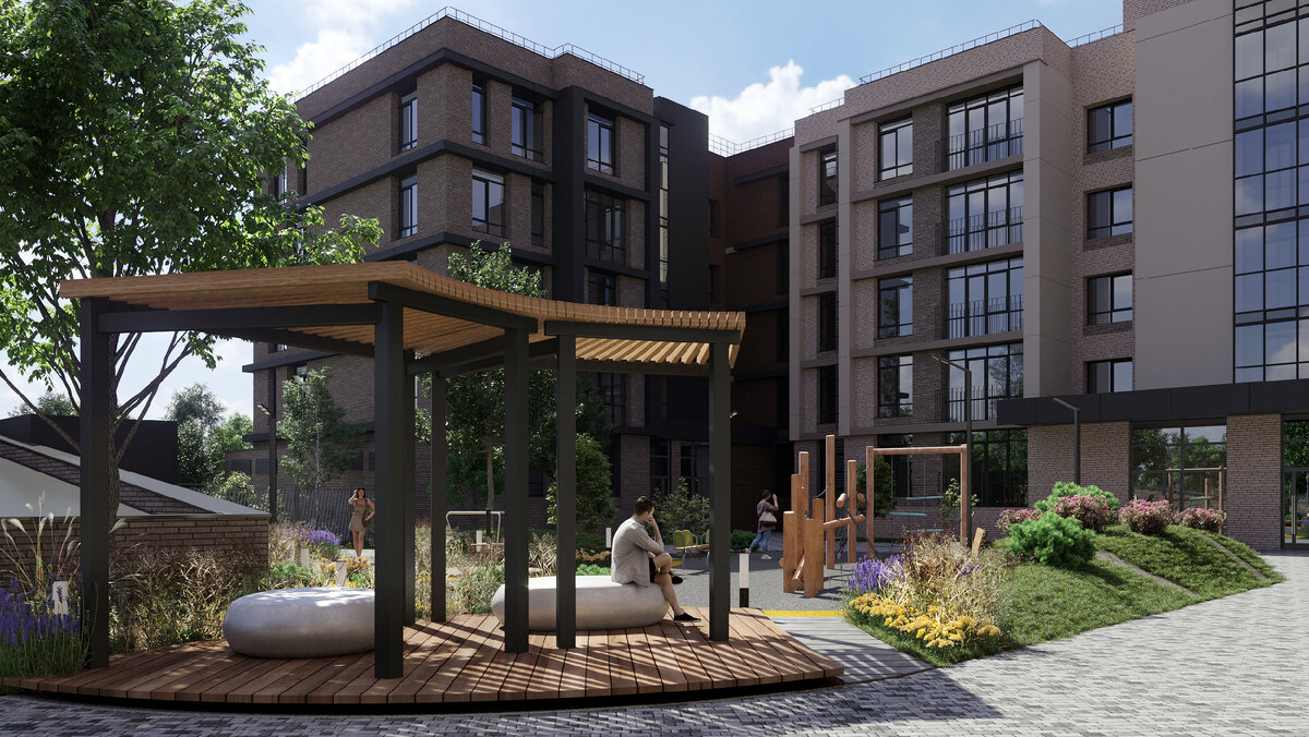 Двор жилого комплекса бизнес-класса «Времена года». 