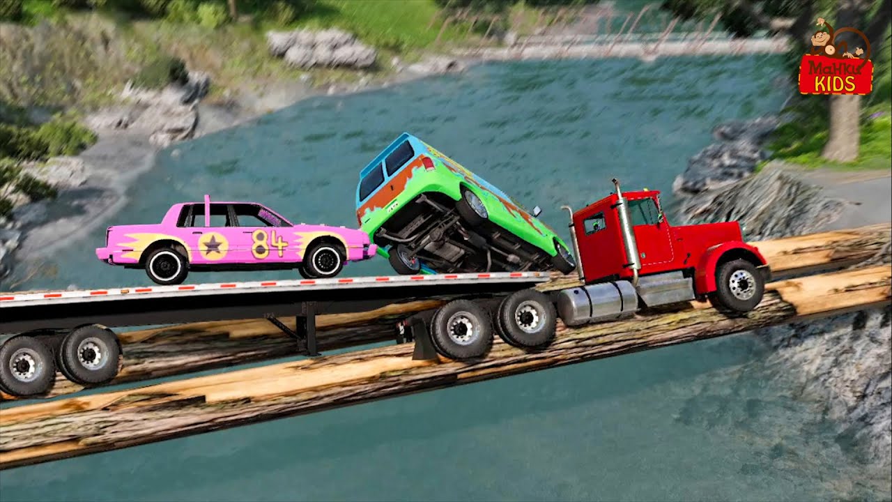 Car transporter VS Log Bridge - BeamNG Drive