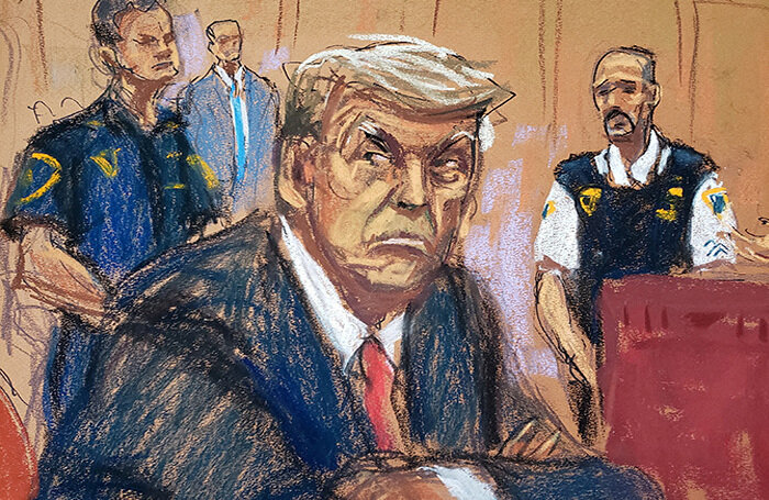    Дональд Трамп в уголовном суде Манхэттэна.рисунок Jane Rosenberg/Reuters