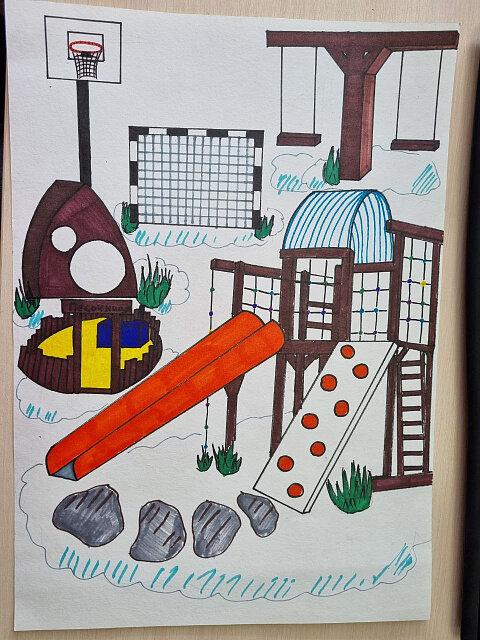 Рисунок участника детского конкурса «Мой двор 2022», ЖК Облака – жители дома все чаще стали принимать участие в конкурсах Территории. Фото: «АиФ-Урал»