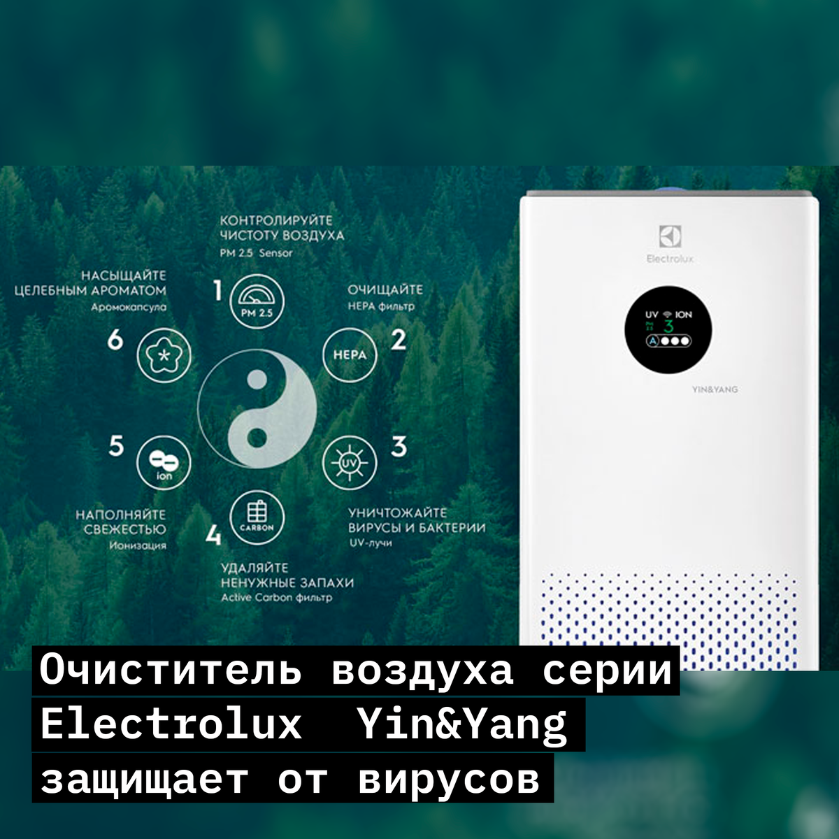 Очиститель воздуха серии Electrolux Yin&Yang защищает от вирусов.