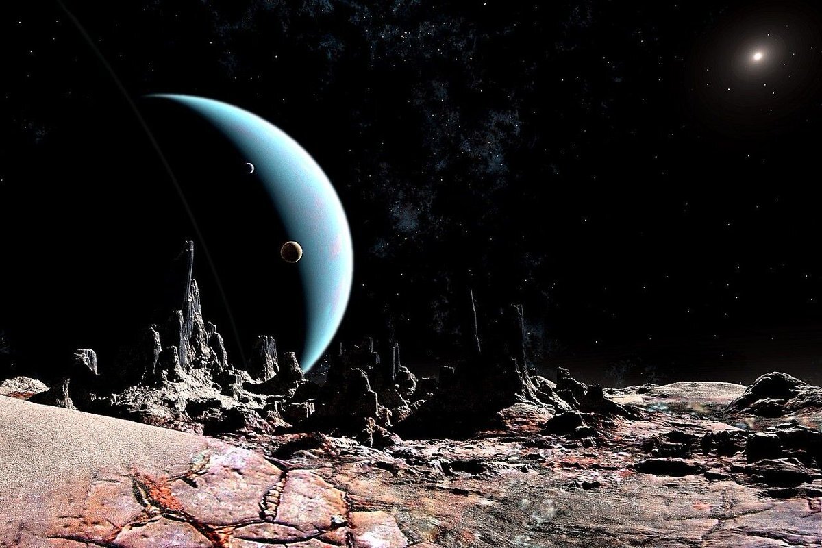 Вид с Титании на Уран в представлении художника