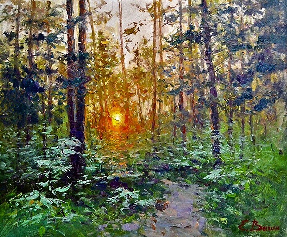 «Майский закат в лесу», 2021, холст, масло, 40х50 см