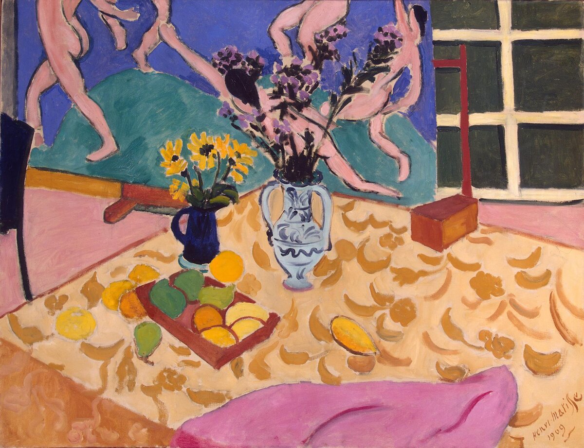 Матисс, Анри. 1869-1954

Фрукты, цветы, панно ''Танец''

Франция, 1909 г.