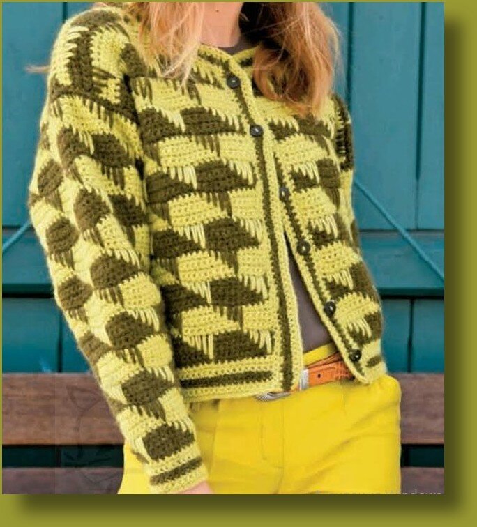 ЖАКЕТ С УЗОРОМ "КУРИНЫЕ ЛАПКИ" ФОТО ИЗ СВОБОДНЫХ ИСТОЧНИКОВ.