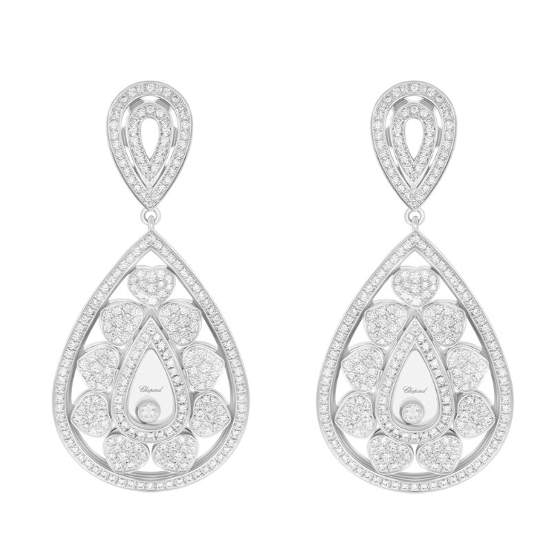 Серьги Chopard из белого золота с бриллиантами круглой огранки и плавающими бриллиантами, коллекция Happy Diamonds