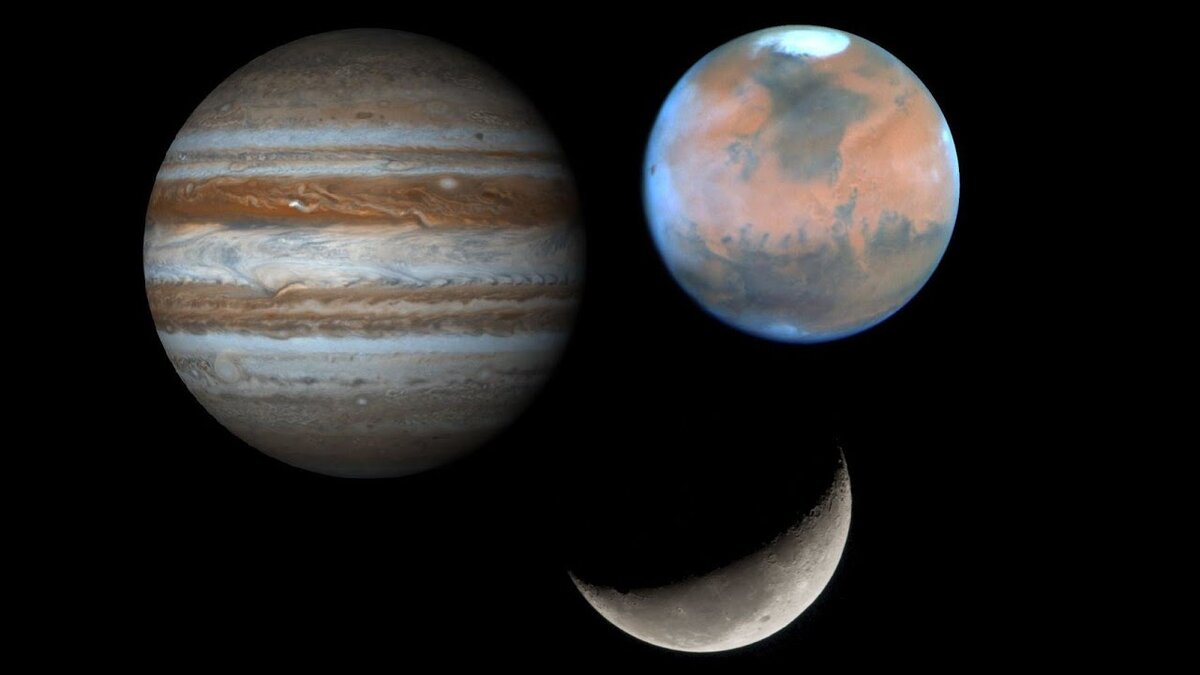 Соединение марс нептун. Юпитер, земля и Луна. Земля Марс Юпитер.