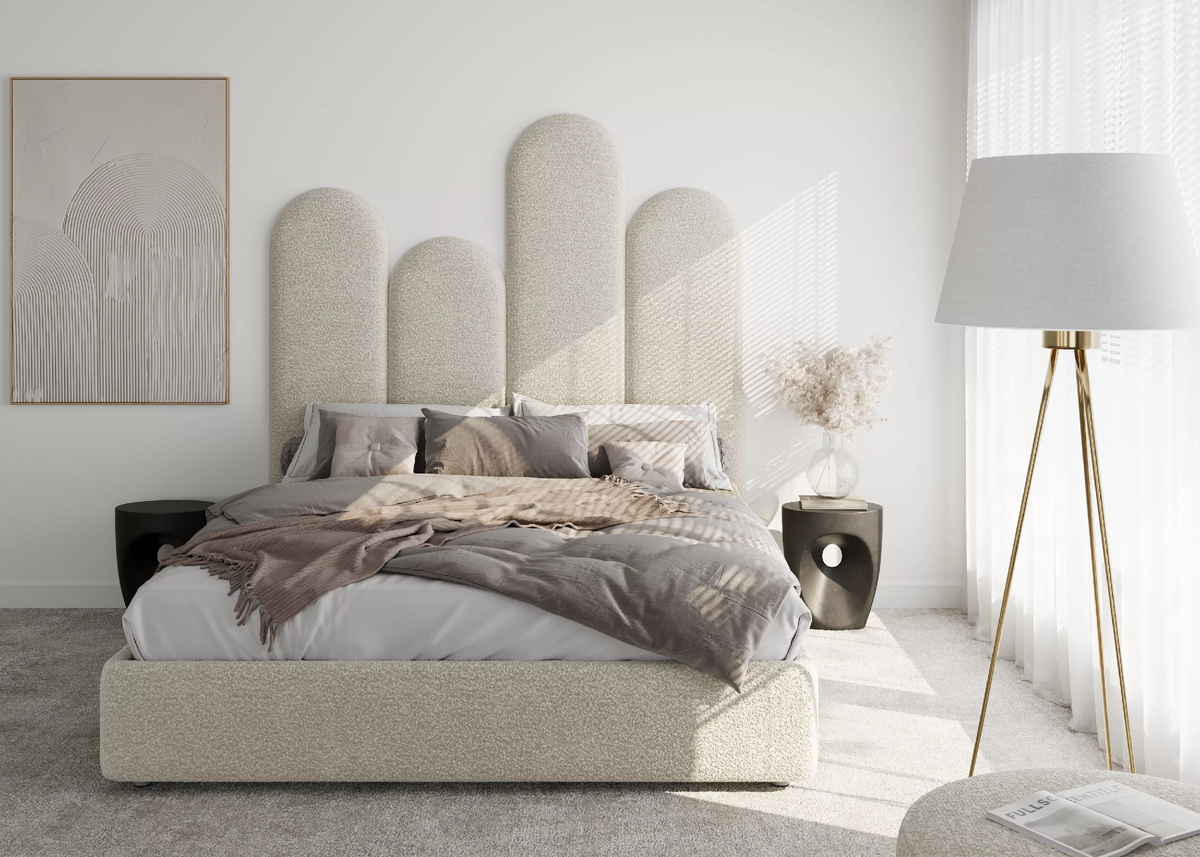 Белая спальня с мягкими стеновыми панелями (арт. 077)