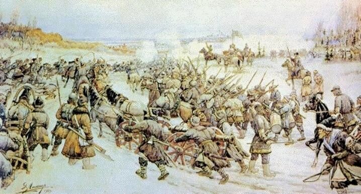 Э.Э.Лисснер. Начало боя войска Ивана Болотникова с царскими войсками у деревни Нижние Котлы под Москвой