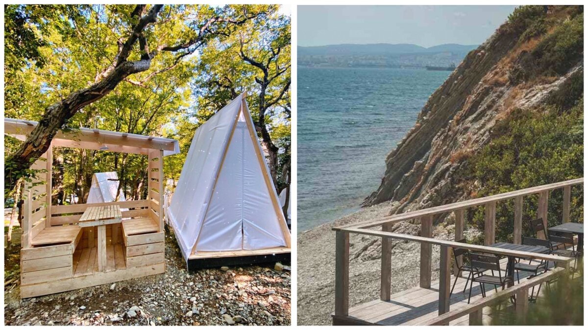 Глэмпинг находится на берегу Цемесской бухты Черного моря
