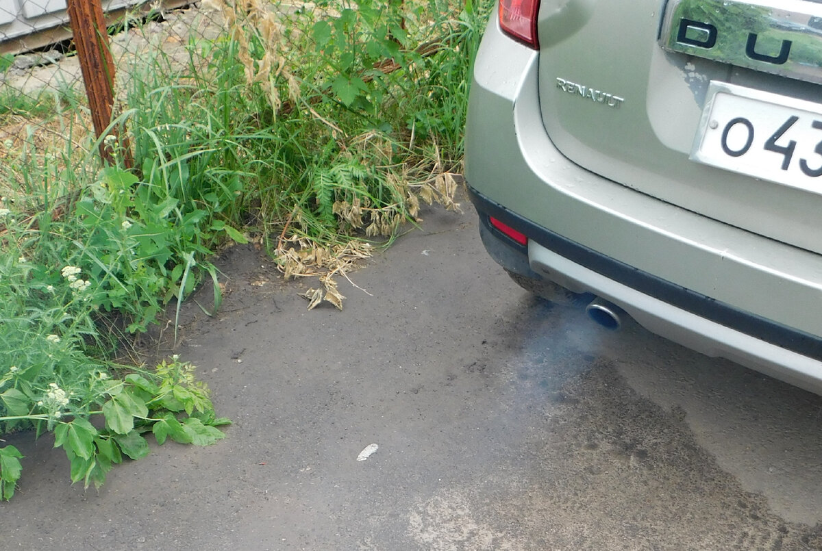 бело синеватый дым из выхлопной трубы.