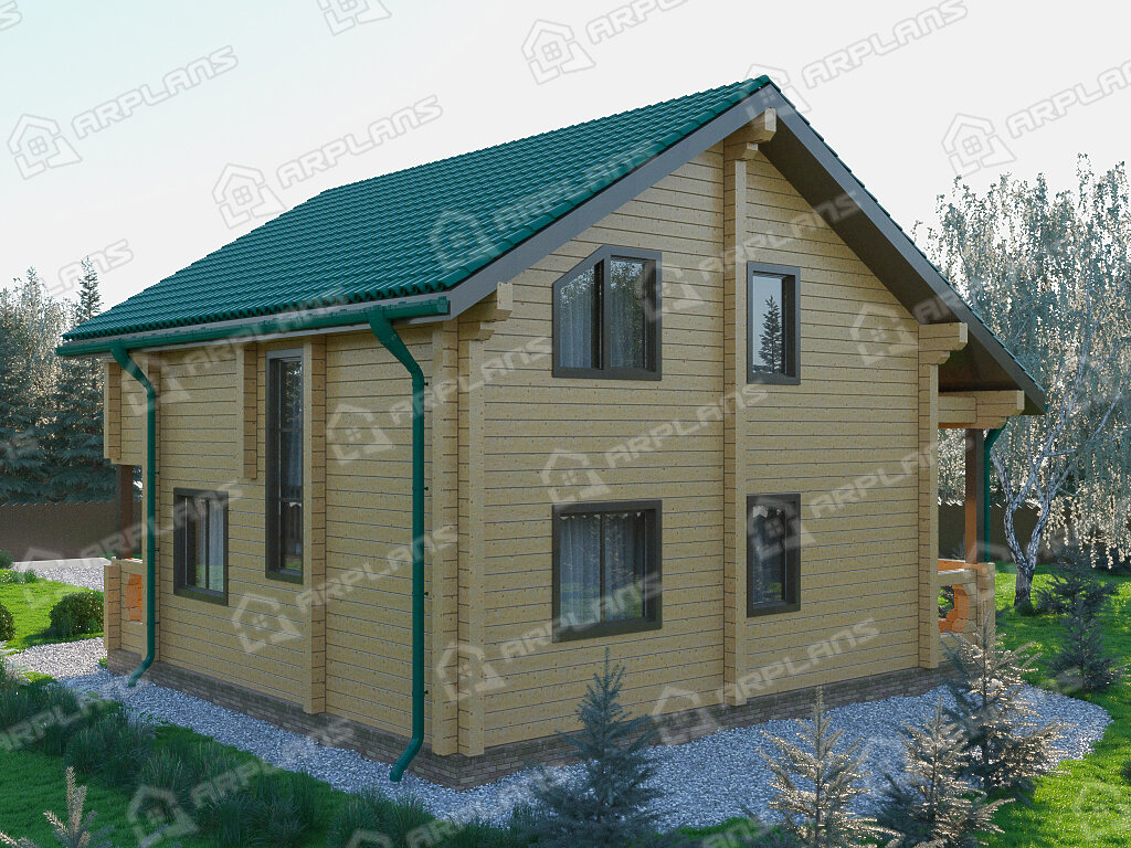 Фото 2 двухэтажного дома из бруса с мансардой, 4 спальнями, балконом и котельной. Общая площадь до 130 кв м. Источник arplans.ru Проект ДС-037