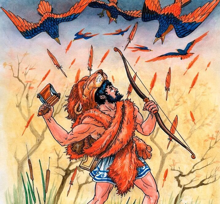 Геракл и стимфалийские птицы. Иллюстрация из открытого источника