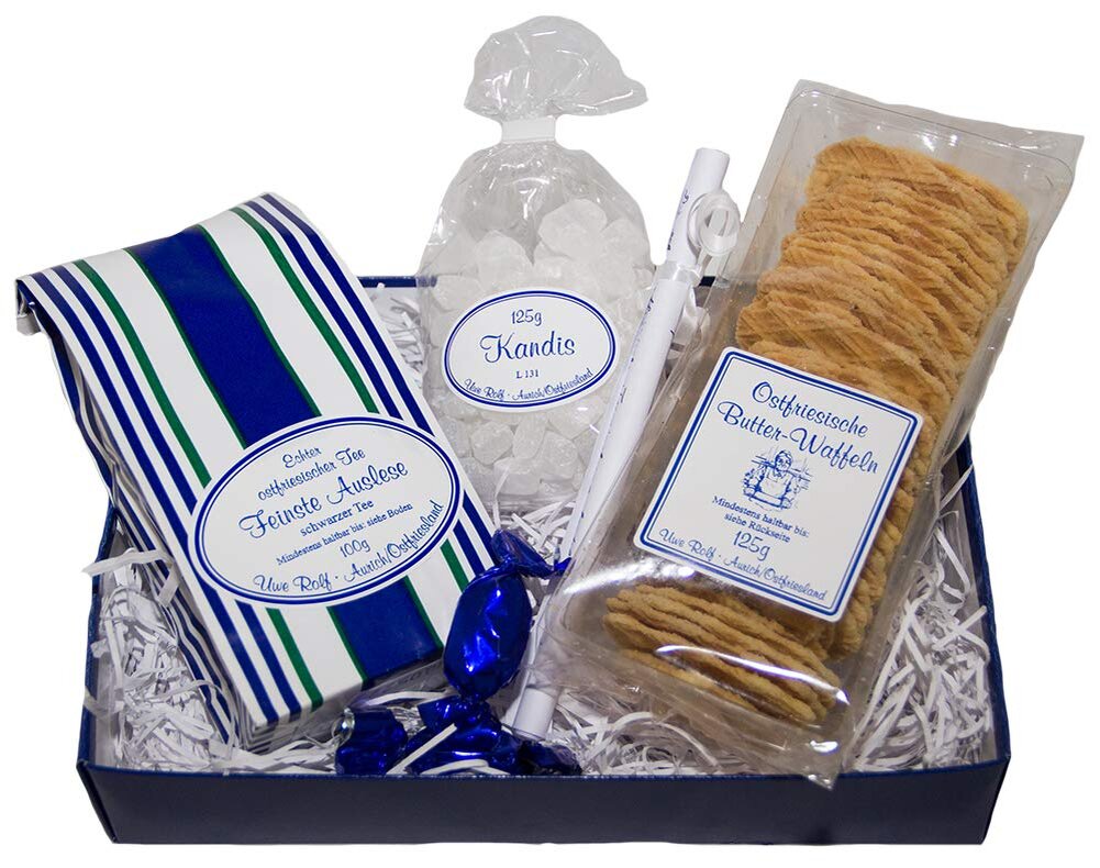 Джентльменский набор для восточно-фризского чаепития. Чай, леденцовый сахар и вафли. Amazon.de