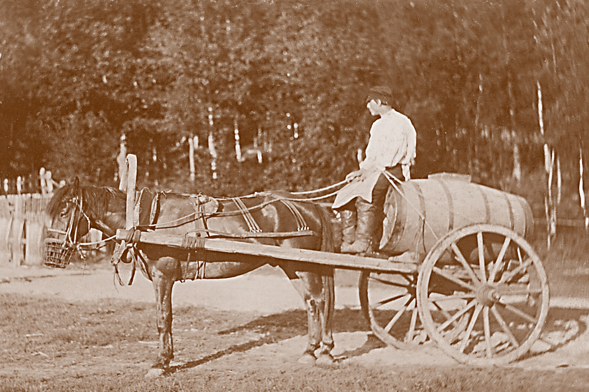 Фото телеги с лошадью с деревянными колесами