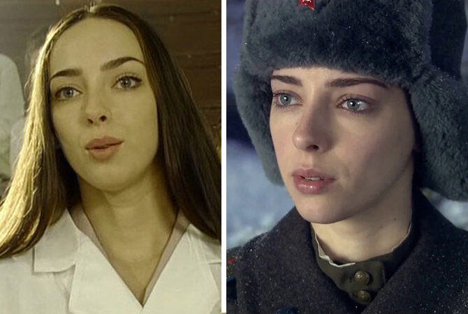 Елизавета Нилова. Слева в фильме "Дорогой мой человек", 2011 год. Справа в фильме "Ночные ласточки", 2012 год
