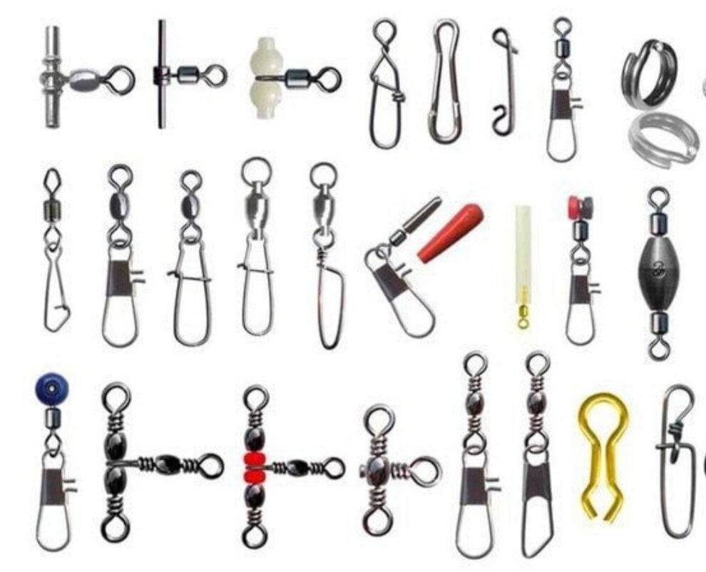 Виды рыболовных карабинов и застёжек.