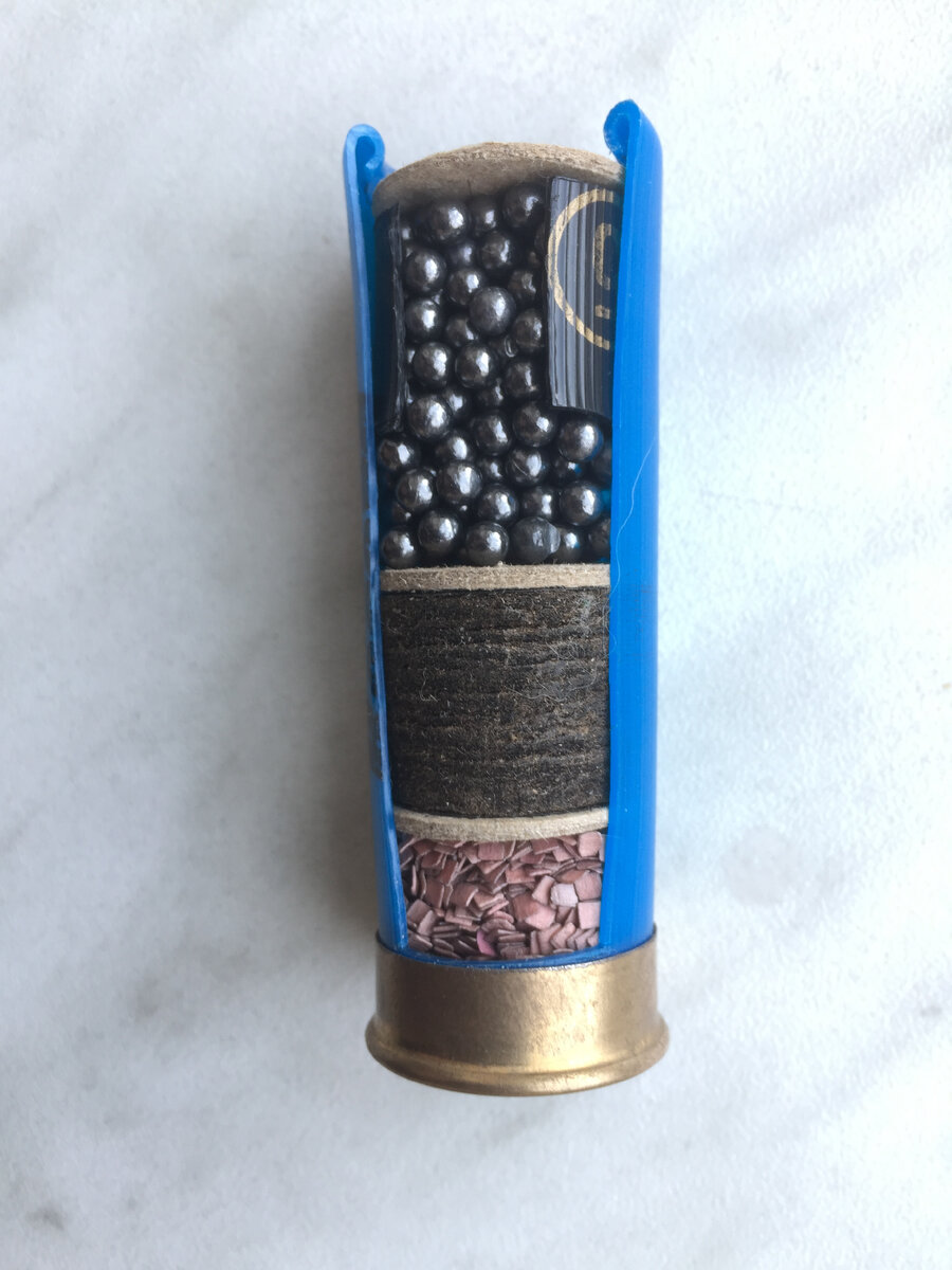 Патрон в разрезе. Кольцо Элея, две 3 мм картонные прокладки и "Диана 15 мм между ними.