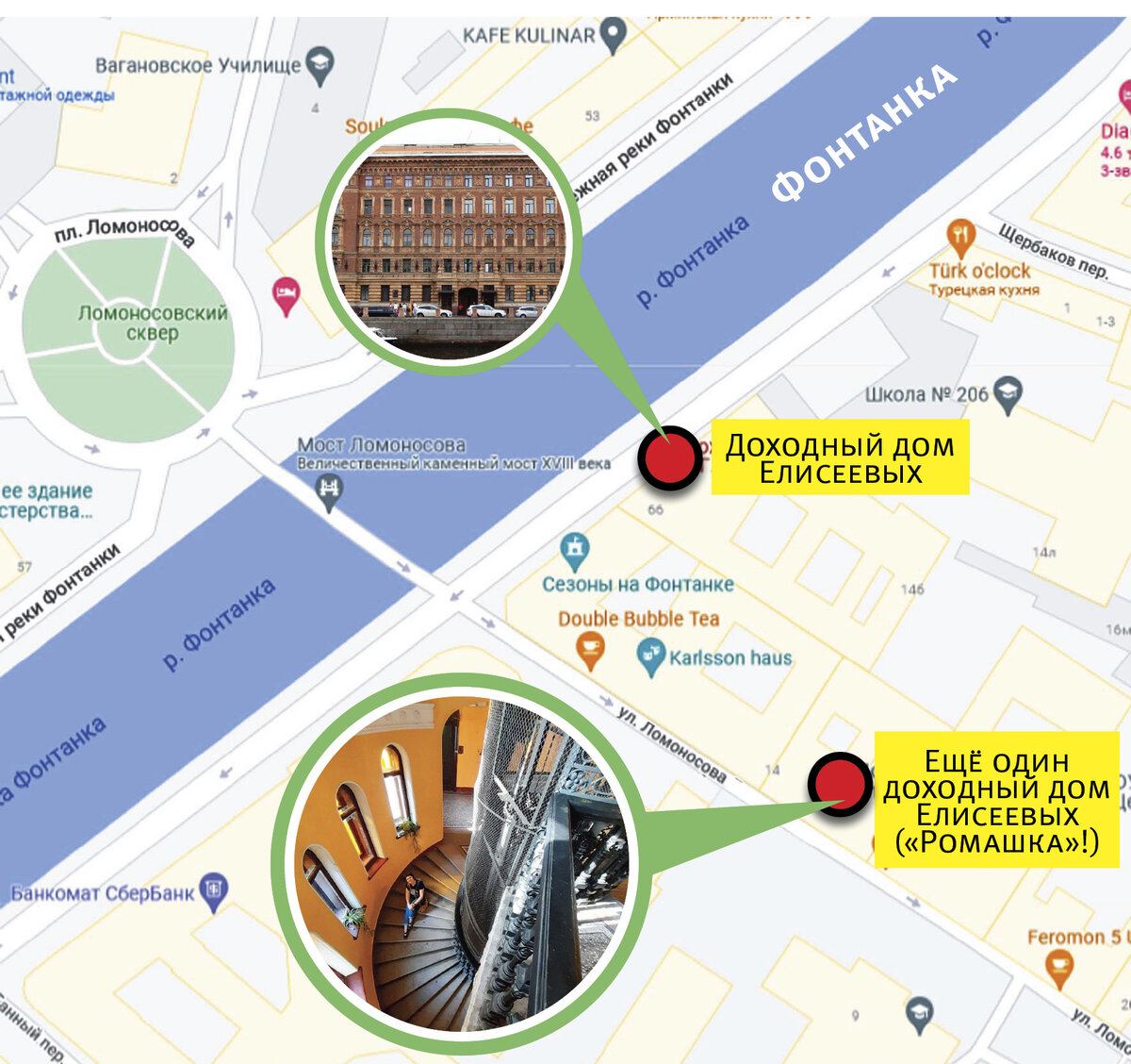 Там рядом два доходных дома Елисеевых, не перепутайте.