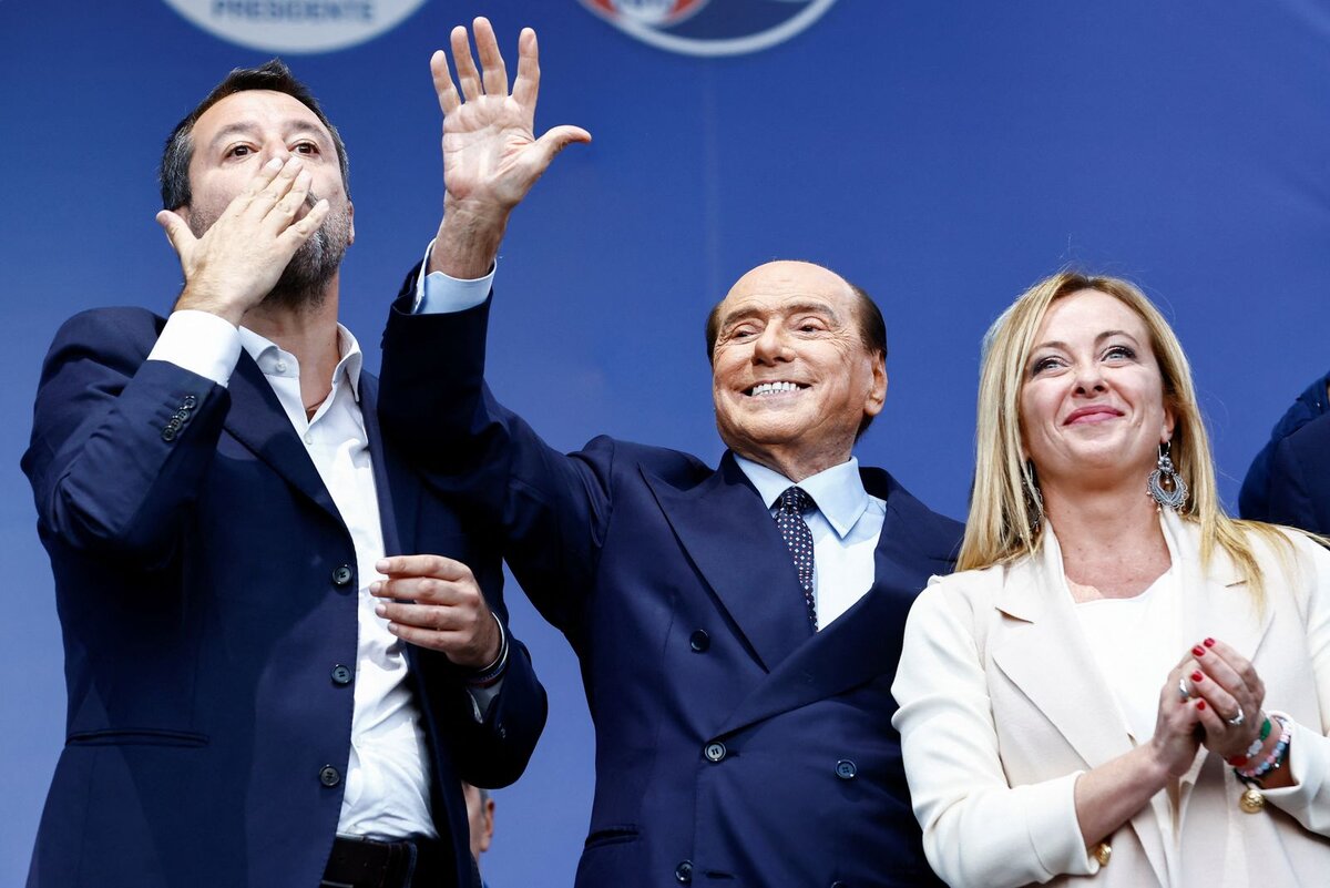 Сальвини, Берлускони и Мелони (в Риме, 22 сентября) Фото: Яра Нарди/REUTERS