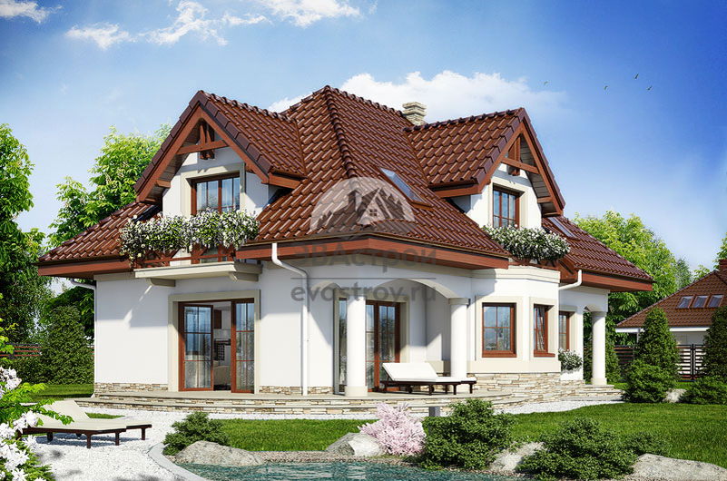 Проект жилого дома 161 м2 из газобетона с мансардой, балконом, кабинетом и террасой - VR-43