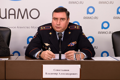    Заместитель начальника управления ГИБДД ГУ МВД России по Московской области, полковник полиции Владимир Севостьянов на пресс‑конференции РИАМО по борьбе с травматизмом на дорогах ©Мария Шуревская РИАМО
