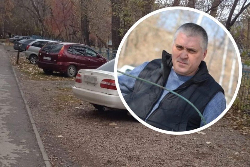     Владимир Притьмов говорит, что местные жители паркуются на газоне. Фото: предоставлено Владимиром Притьмовым/Влад КОМЯКОВ