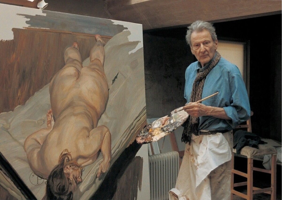 Люсьен Фрейд за работой