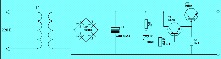 Простой регулируемый блок питания схема