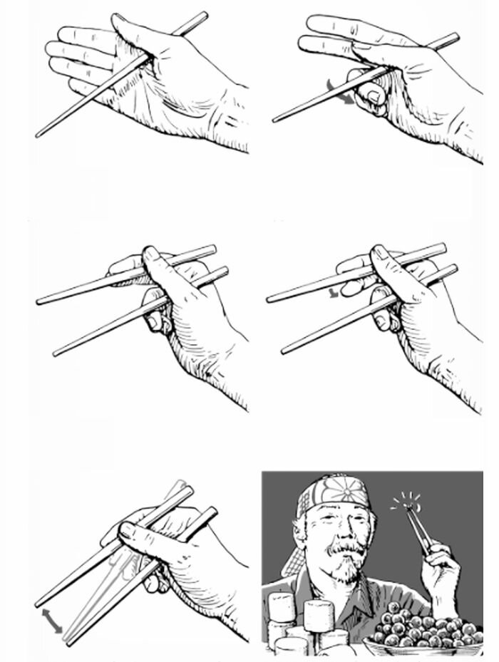 Как правильно держать палочки для роллов фото