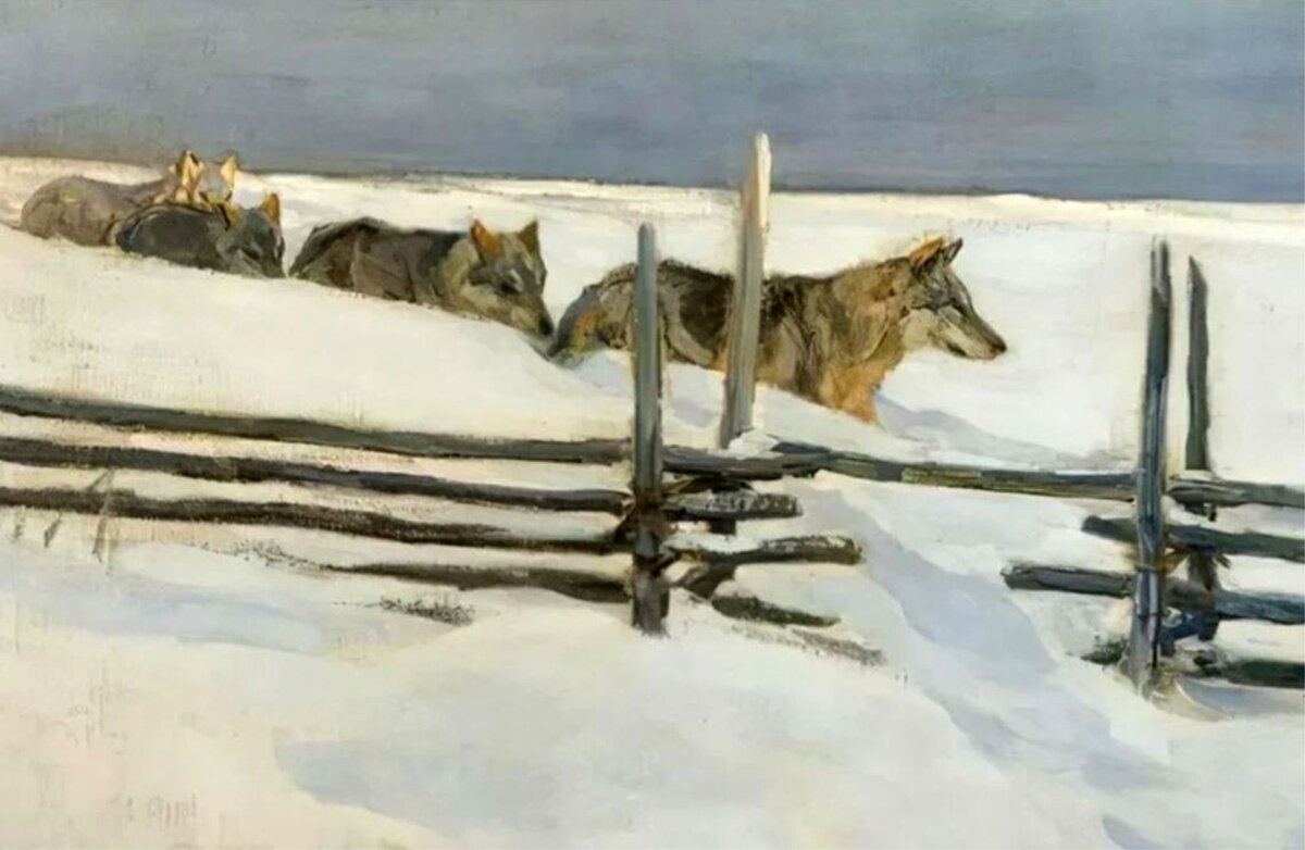 Алексей Степанов 1858-1923. Волки у плетня