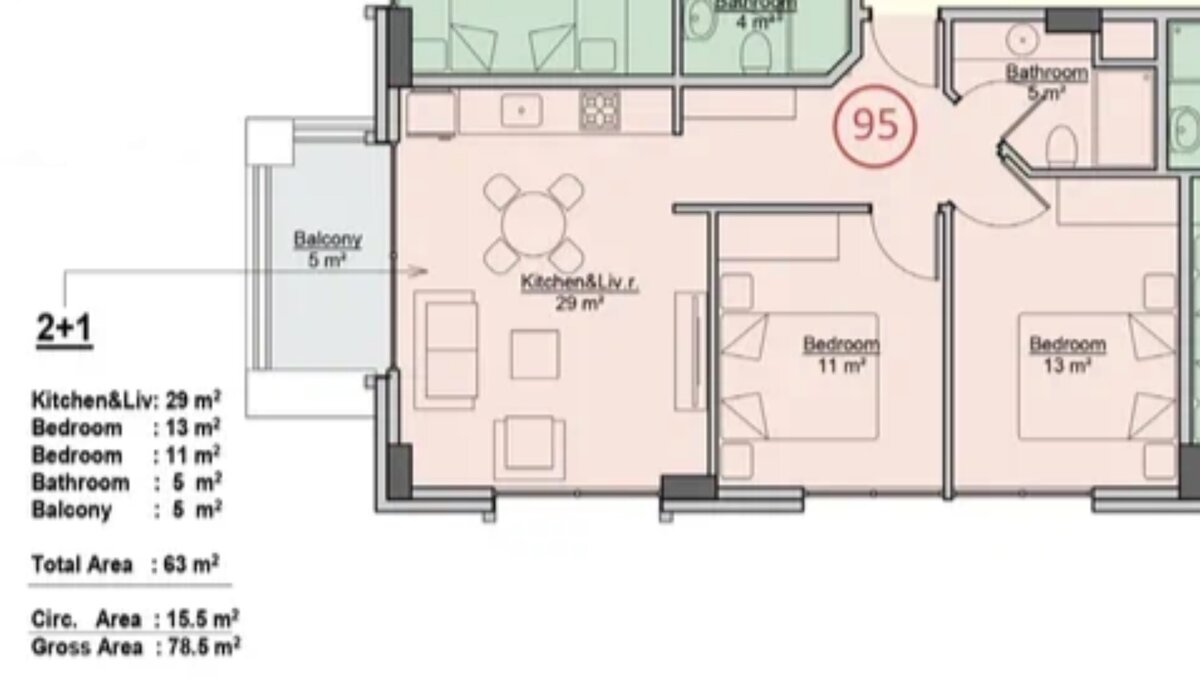 планировка квартиры 2+1 площадью 78,5 кв.м.