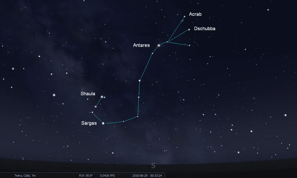Форма и положение созвездия Скорпиона 