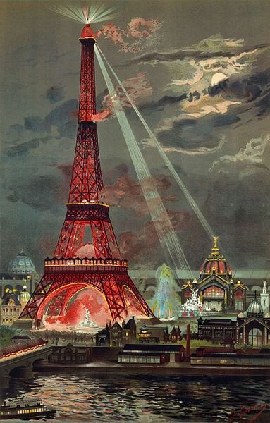Гравюра Жоржа Гарена «Embrassement de la Tour Eiffel pendant l’Exposition universelle de 1889 – Освещение Эйфелевой башни во время Всемирной выставки 1889 г».