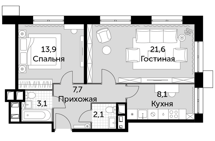 Можно выбрать комфортную планировку для себя или будущих арендаторов: однокомнатные с вместительной гардеробной, небольшие студии с просторной кухней-гостиной или двух- и трехкомнатные апартаменты