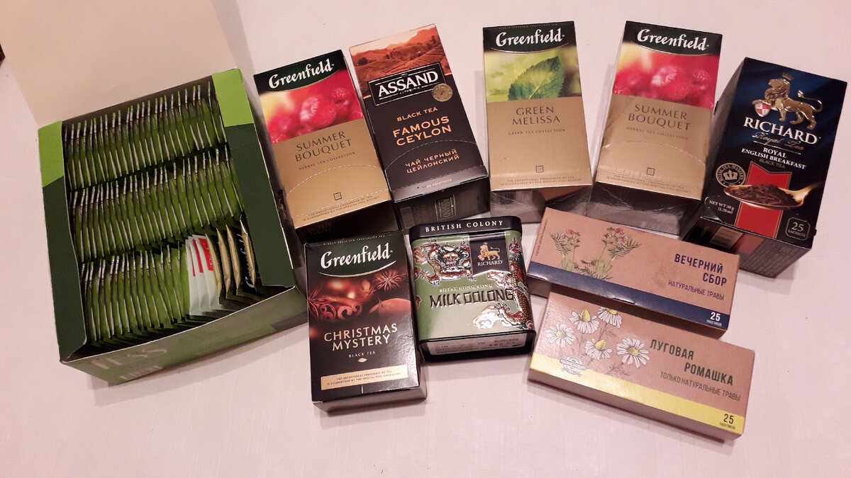 Чайные пакетики по коробочкам
