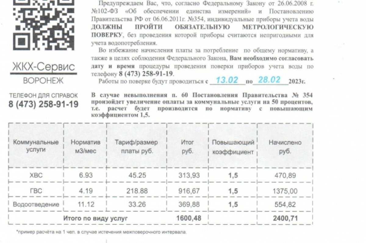    В Воронеже аферисты снова рассылают фальшивые извещения на поверку счетчика