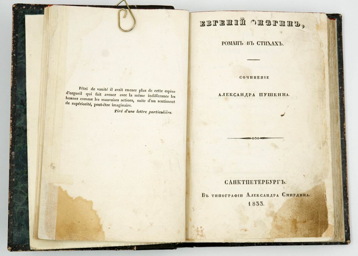 Роман А. С. Пушкина "Евгений Онегин", 1833 год. Изображение взято из открытых источников