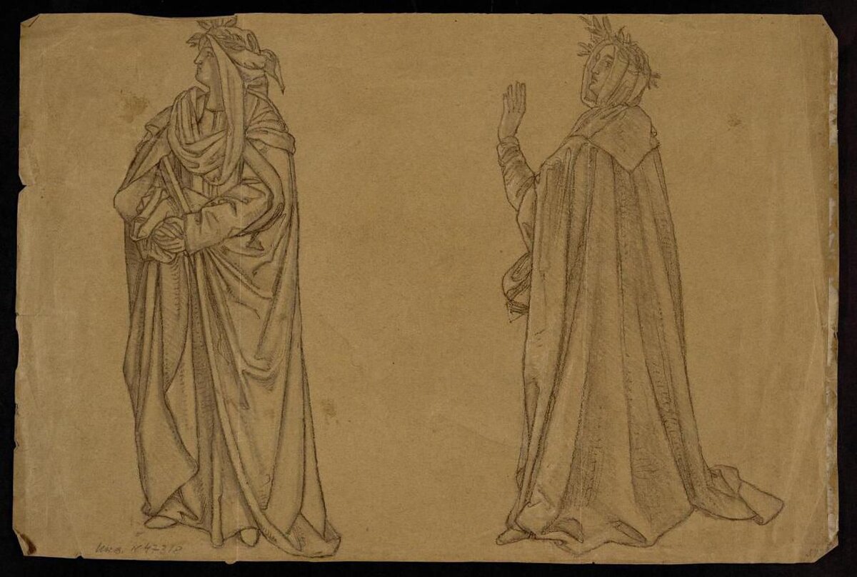 Неизвестный художник. XIX в.
Петрарка и Лаура
Италия, XIX в.
Бумага, чёрный мел.
