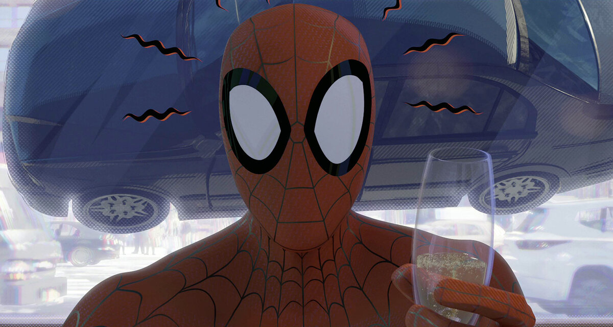 Другой флэшбек относит нас к тому же фильму, к сцене в ресторане. Человек-паук беседует за столиком с Гвен, когда в витрину влетает брошенный Доктором Октопусом автомобиль. Только если в фильме Питер Паркер ронял на пол возлюбленную и прикрывал её своим телом, то в мультике он мощным ударом отбивает машину в сторону.