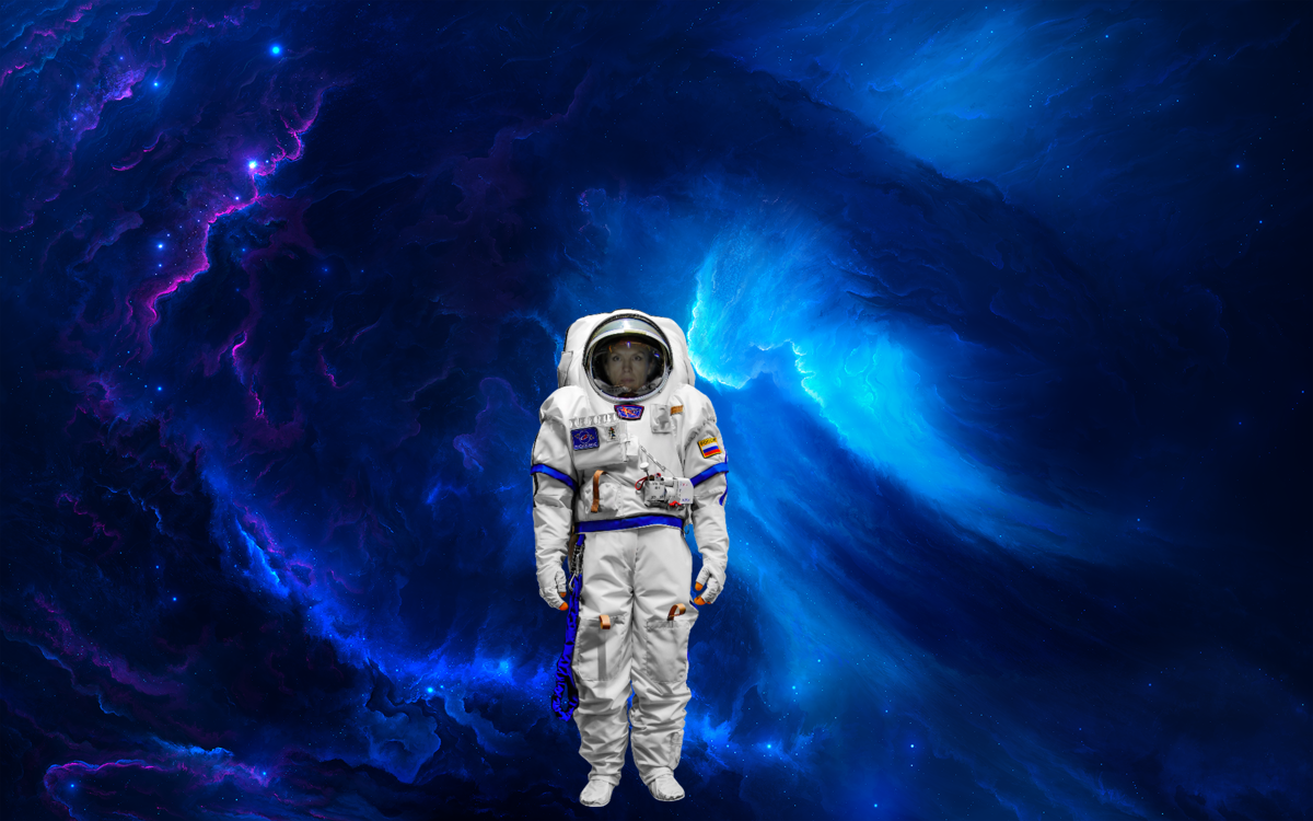 Автор материала в скафандре «Орлан МКС» (виртуальное моделирование)