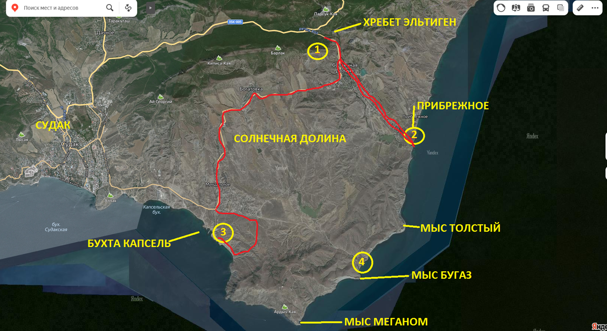 Пляж меганом на карте. Солнечная Долина карта.