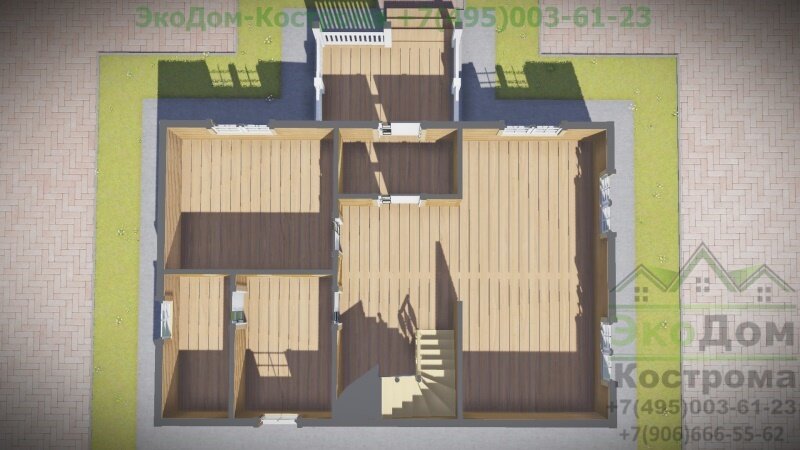 Планировка дома из бруса 1-й этаж "Серпухов" ДБ-84 от компании ЭкоДом-Кострома