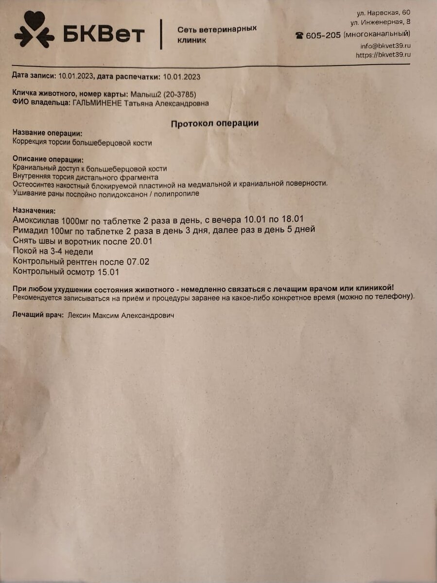 Протокол операции