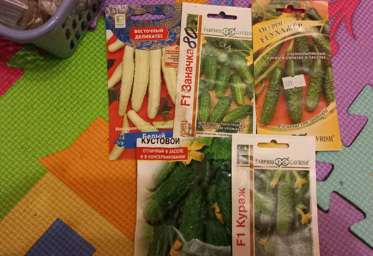 Огурчики. В прошлом году сажала "Кураж" и "Кустовой". Остальное - буду пробовать)