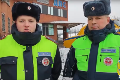    Сотрудники Госавтоинспекции Московской области оказавшие помощь автомобилисту ©Скриншот