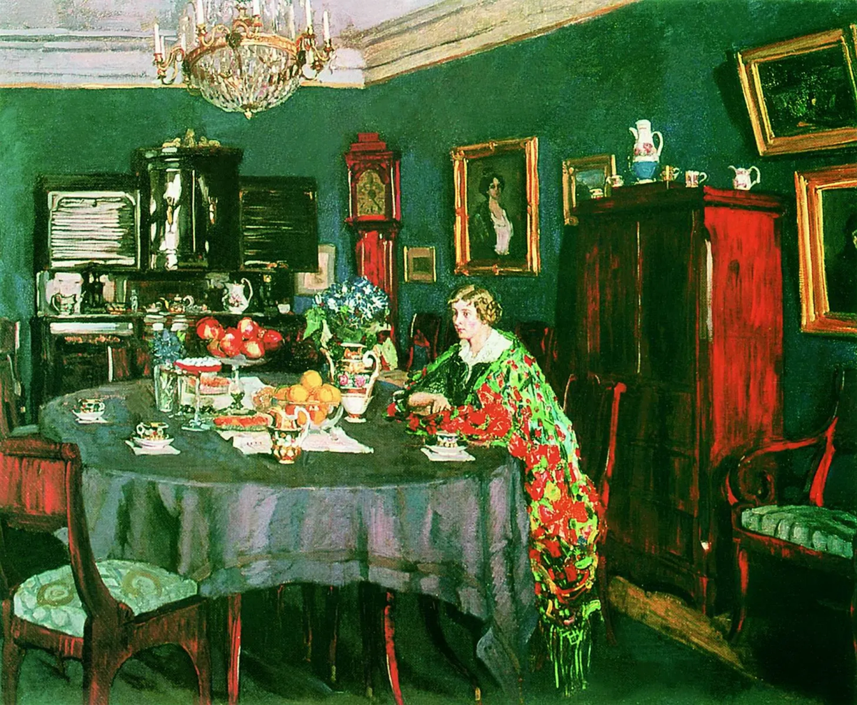 "За столом", Станислав Жуковский, 1910-е. (с) Из частной коллекции