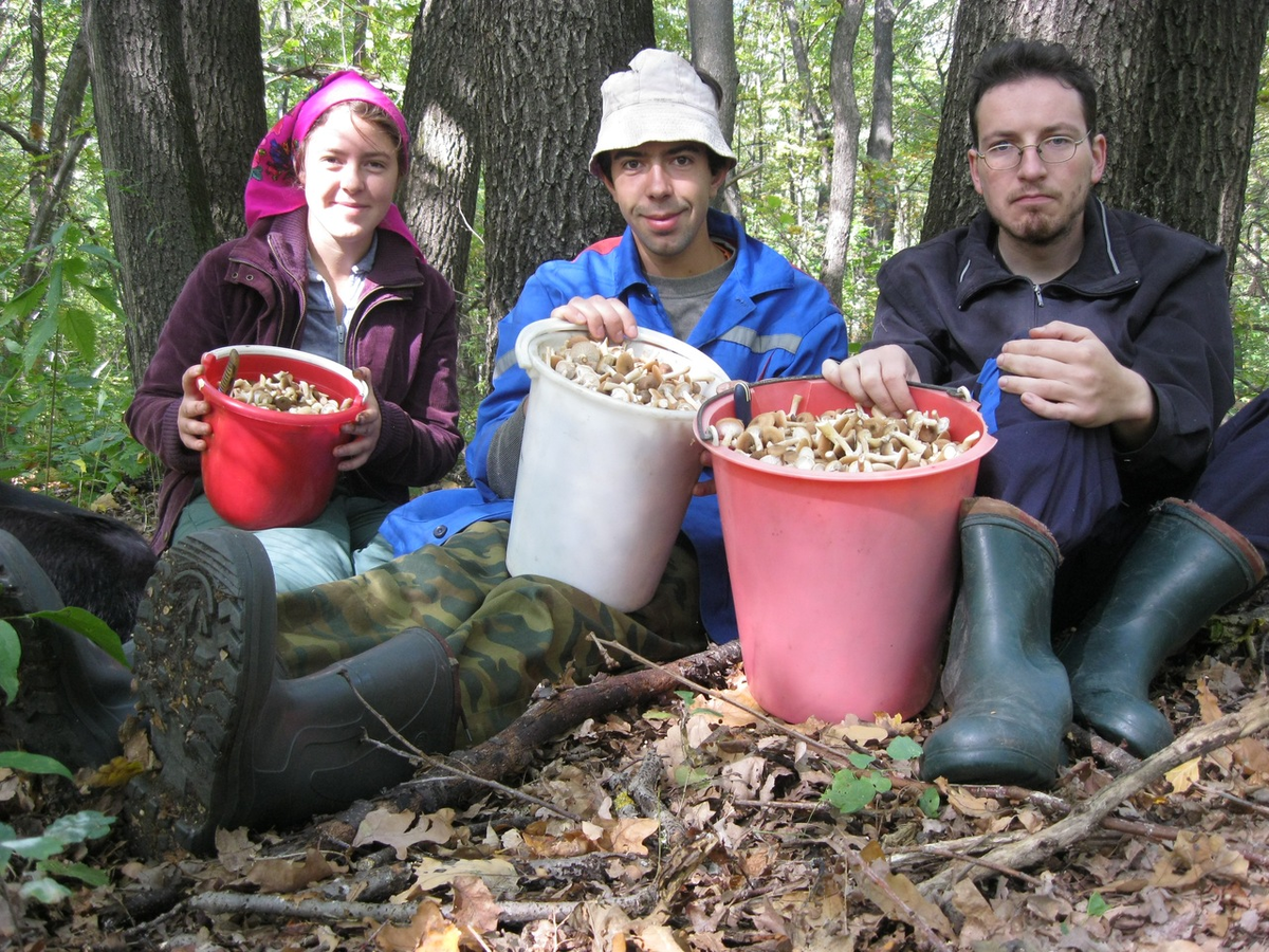 Инна, я и Мартин Цанд набрали опят в лесу, рядом с нашей деревней.
