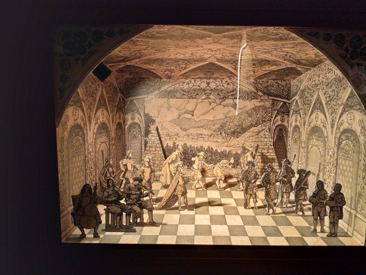 Сцена-инсталляция: спектакль "Орфей и Эвридика" 1672г., из экспонатов выставки "Первая позиция. Русский балет"